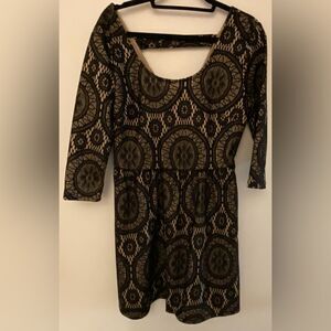 Accidentally in Love Black Lace Beige 3/4 Sleeve Dress Women's Sz XL
